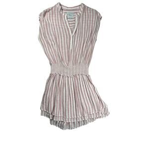 Rails Angelina Boracay Linen Blend Stripe Dress Size Medium Rose V-Neck Cinched